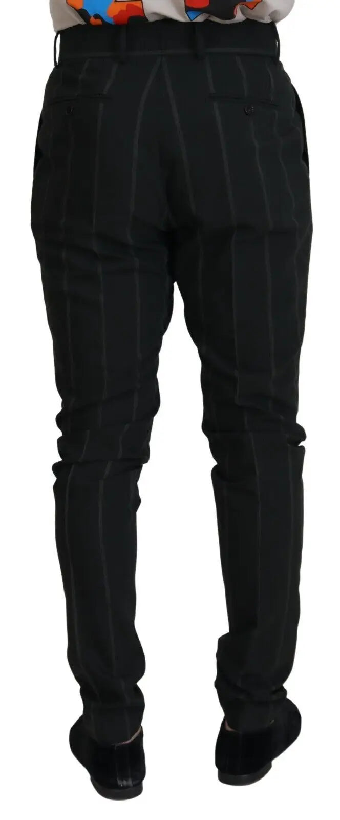 Pantalon homme dolce & gabbana noir à fines rayures en coton avec coupe droite et rayures verticales discrètes