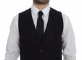Dolce & gabbana gilet noir en velours à rayures avec fermeture à un bouton en laine et logo