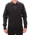 Dolce & gabbana black striped wool vest with sleek tailored fit and matching button closure