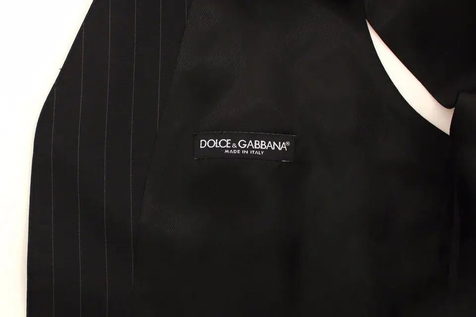 Dolce & gabbana black striped wool silk dress vest gilet with pinstripe suit jacket made in italy label
