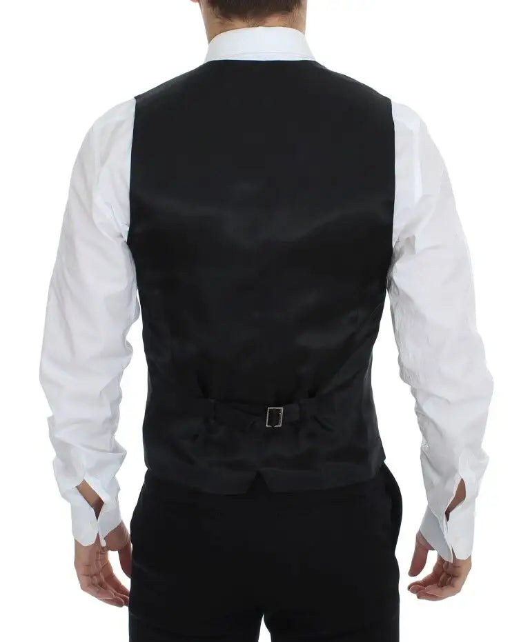 Dolce & Gabbana gilet noir en laine et soie avec veste en satin noir à éclat subtil et boucle argentée à la taille