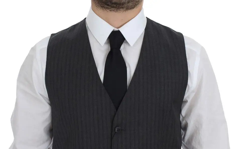 Dolce & gabbana veste noire en laine à rayures avec fermeture à un bouton et pinstripe gris foncé