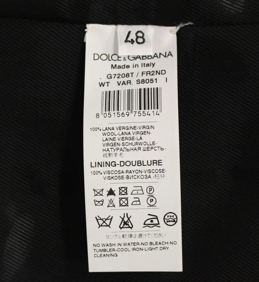Étiquette de soin en tissu blanc pour gilet dolce & gabbana noir rayé en laine vierge taille 48 doublure viscose