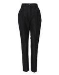 Pantalon noir à rayures dolce & gabbana taille haute avec fermeture à boutons et coupe fuselée