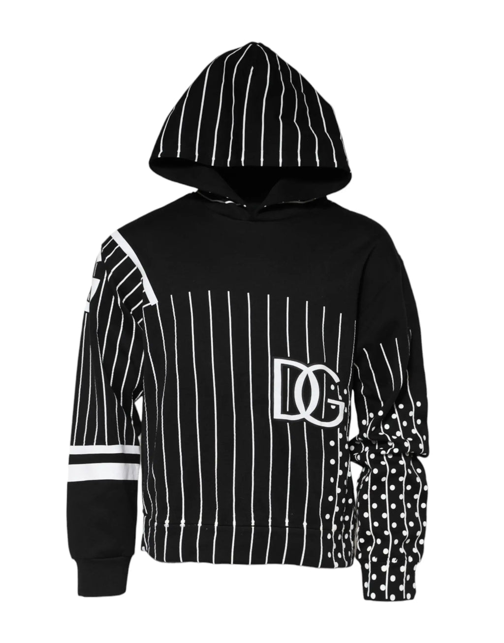 Sweat à capuche dolce & gabbana homme noir à rayures blanches avec logo dg audacieux sur la poitrine