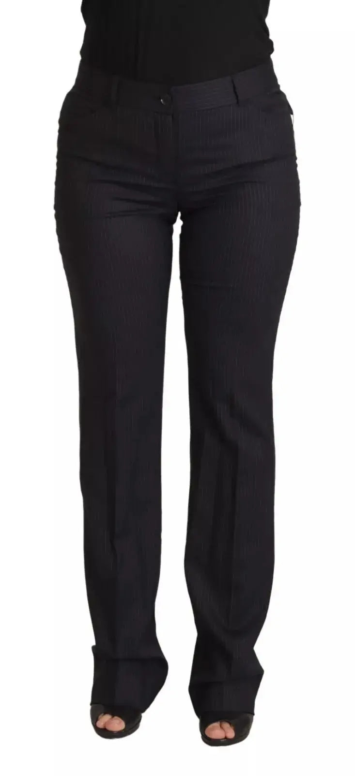 Pantalon dolce & gabbana noir à rayures taille mi-haute avec coupe droite ajustée et plis subtils