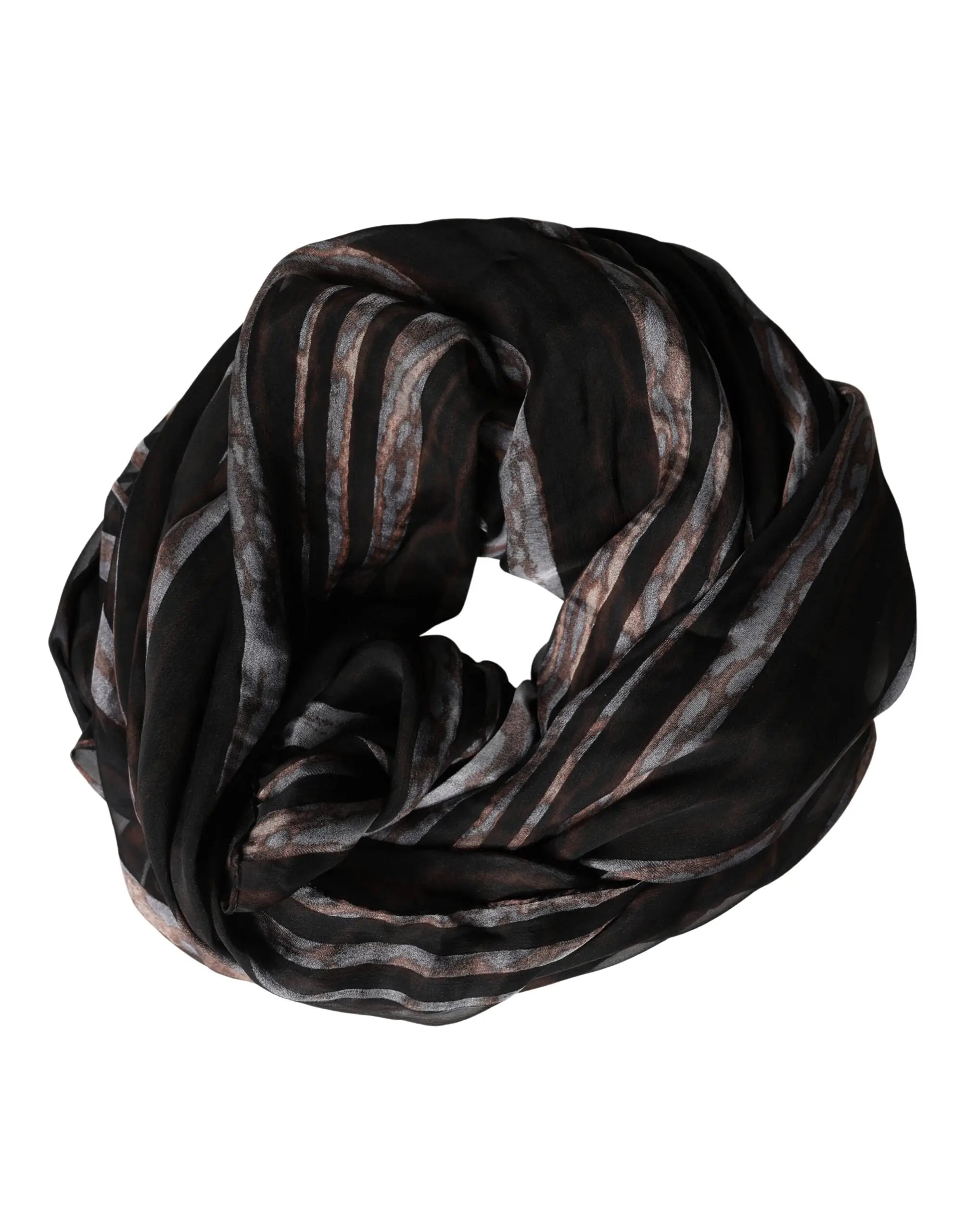 Dolce & gabbana écharpe infinie rayée noire et grise en soie douce et fluide 193cm x 131cm