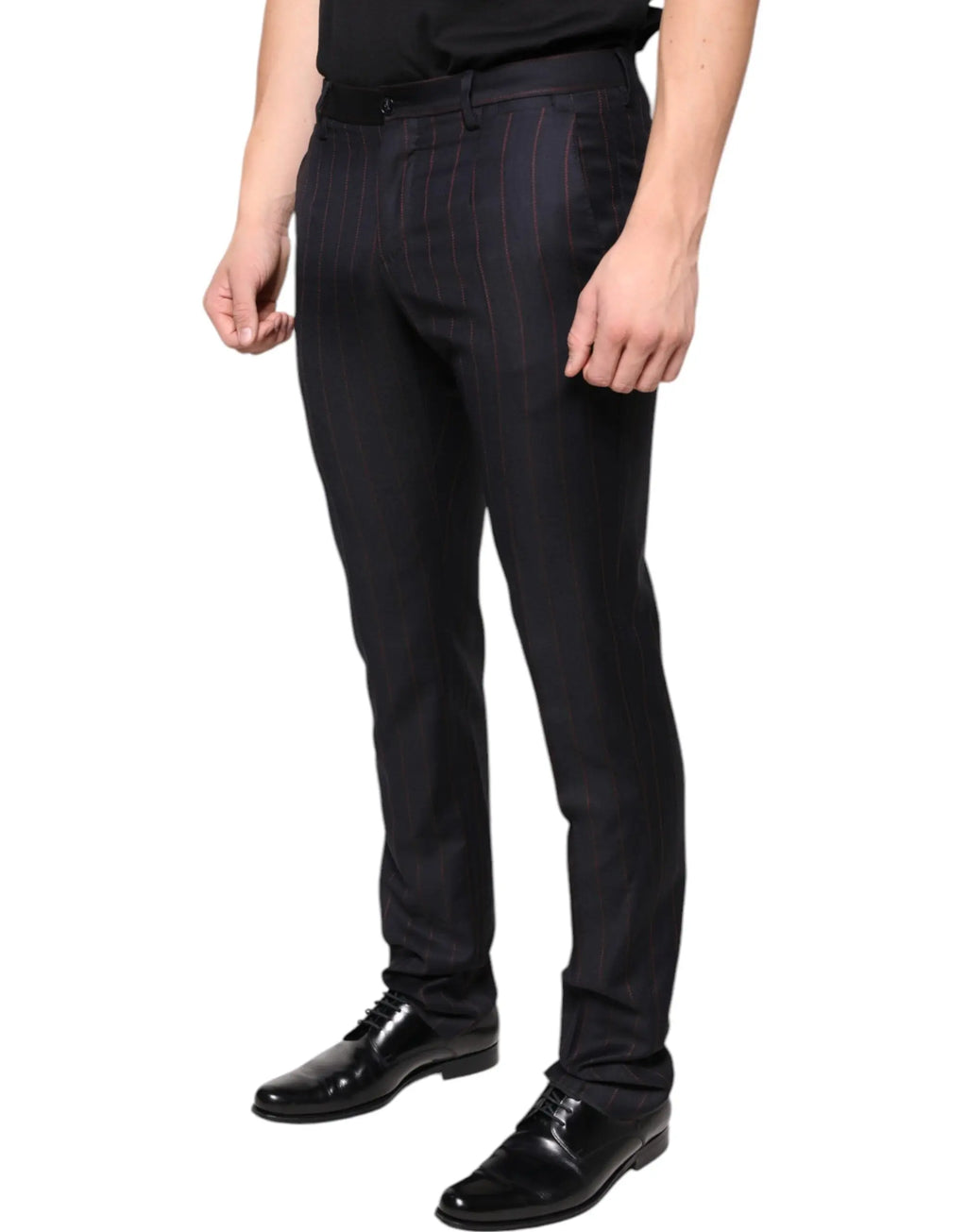 Dolce & gabbana pantalons habillés homme noirs rayés fins rouges coupe ajustée pinstripe