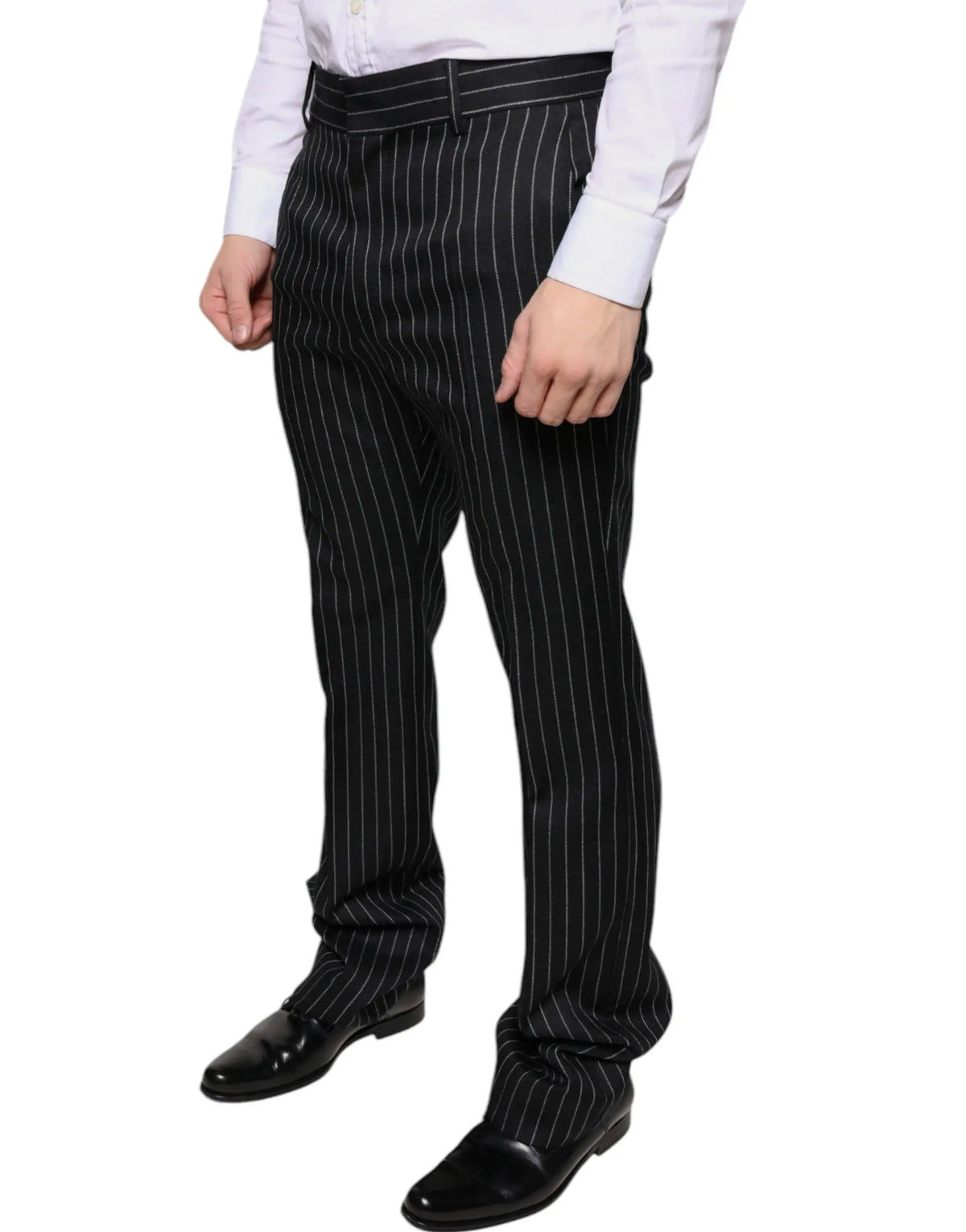 Pantalon habillé skinny homme dolce & gabbana noir à fines rayures avec coupe ajustée et ceinture assortie