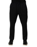 Pantalon skinny noir à rayures dolce & gabbana en viscose avec taille à cordon pour homme