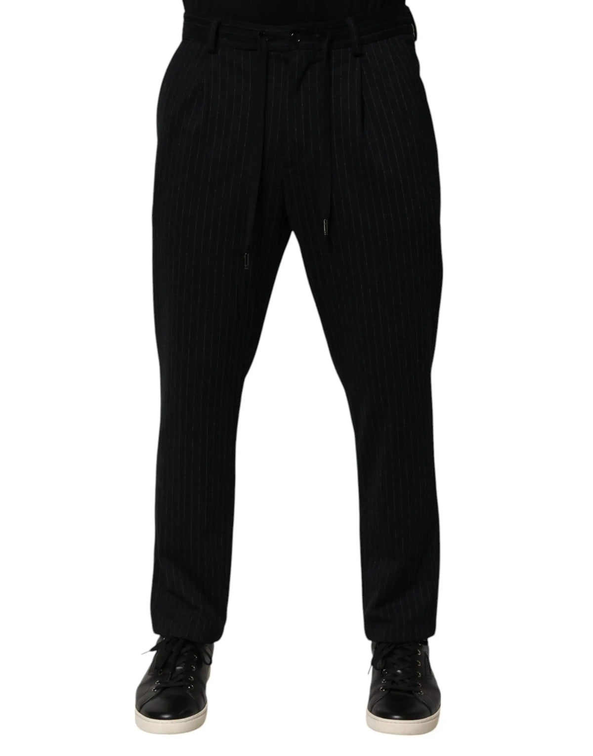 Pantalon skinny noir à rayures dolce & gabbana en viscose avec taille à cordon pour homme