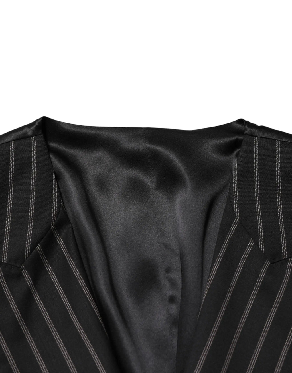 Dolce & gabbana veste noire à fines rayures en laine avec doublure en satin pour homme