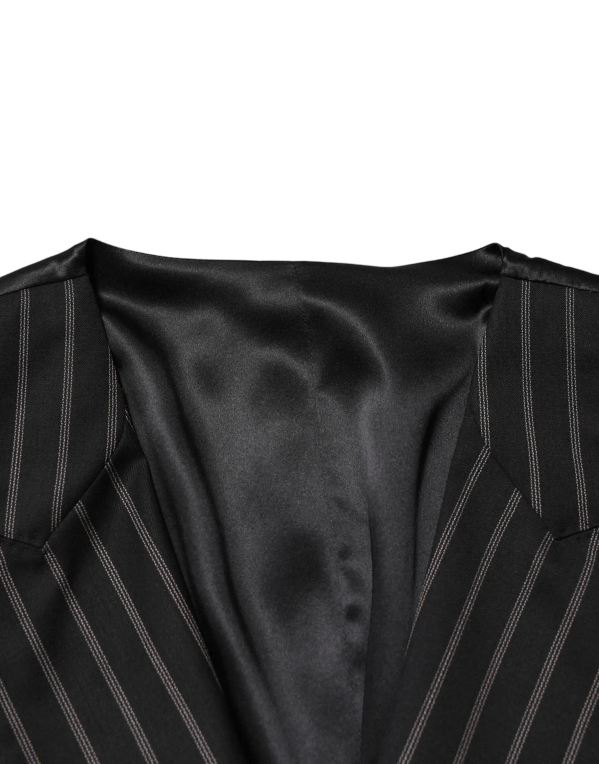 Dolce & gabbana veste noire à fines rayures en laine avec doublure en satin pour homme