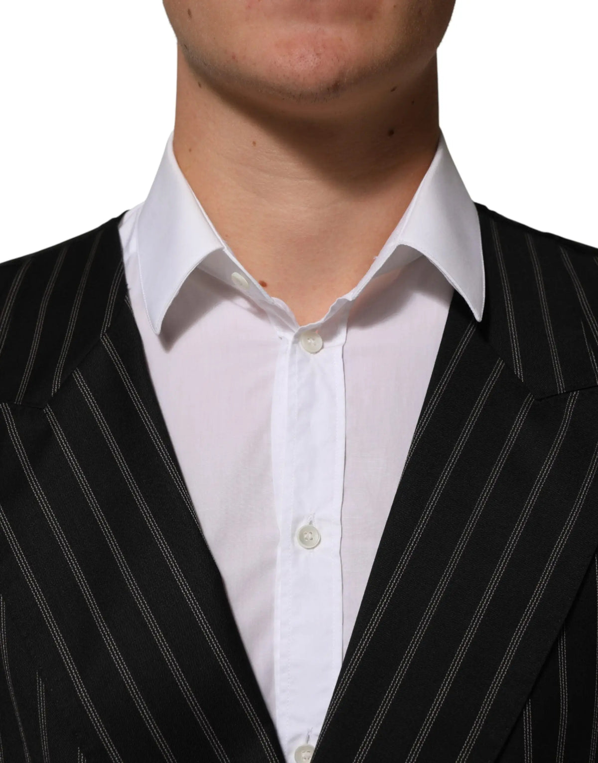 Dolce & gabbana black stripes wool dress men waistcoat vest in black pinstripe with thin white vertical stripes
