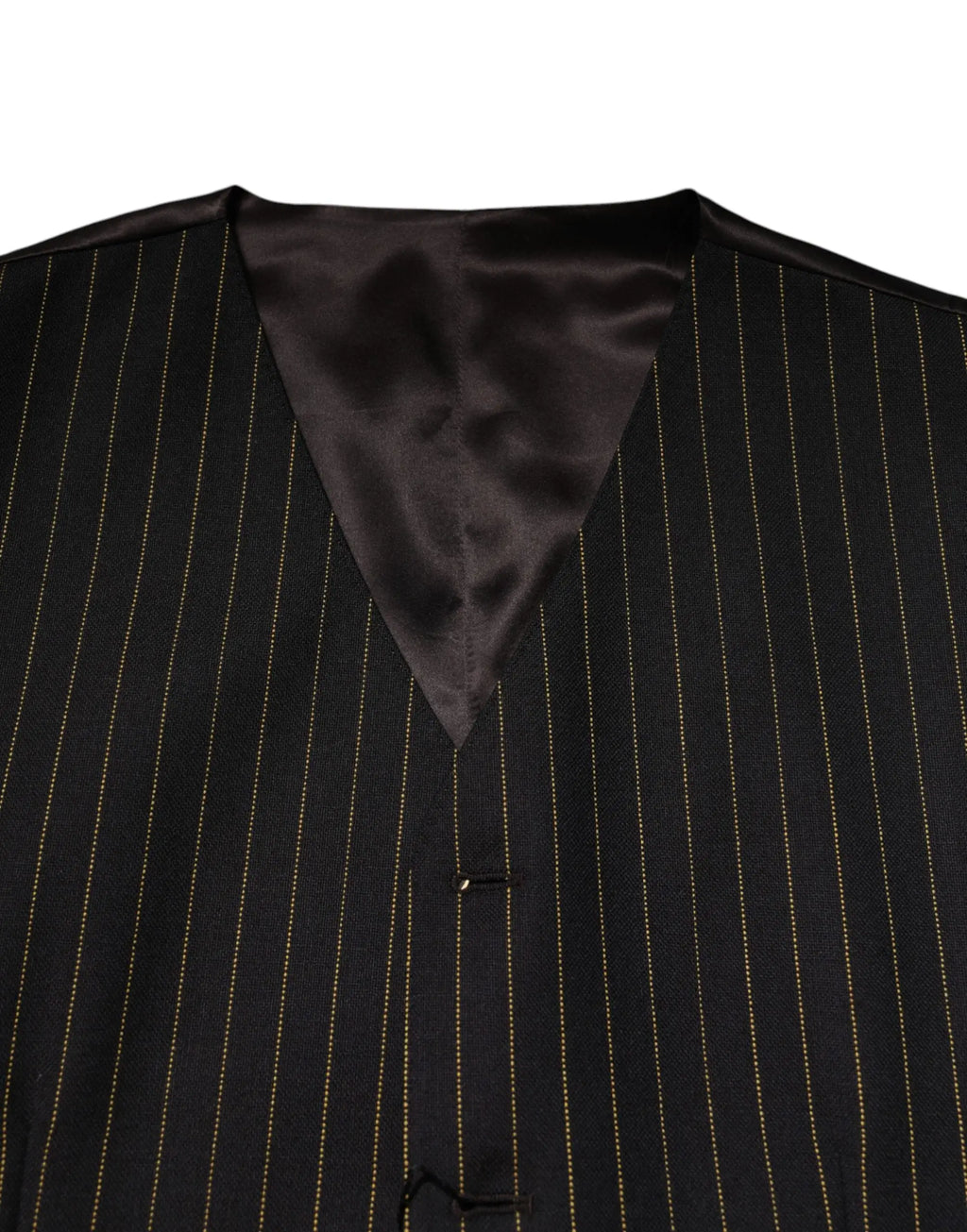 Dolce & gabbana black pinstripe wool vest with gold stripes and satin-lined collar for formal men
