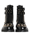 Dolce & Gabbana bottes de combat noires à lacets cloutées avec embellissements en cristal sur le bout