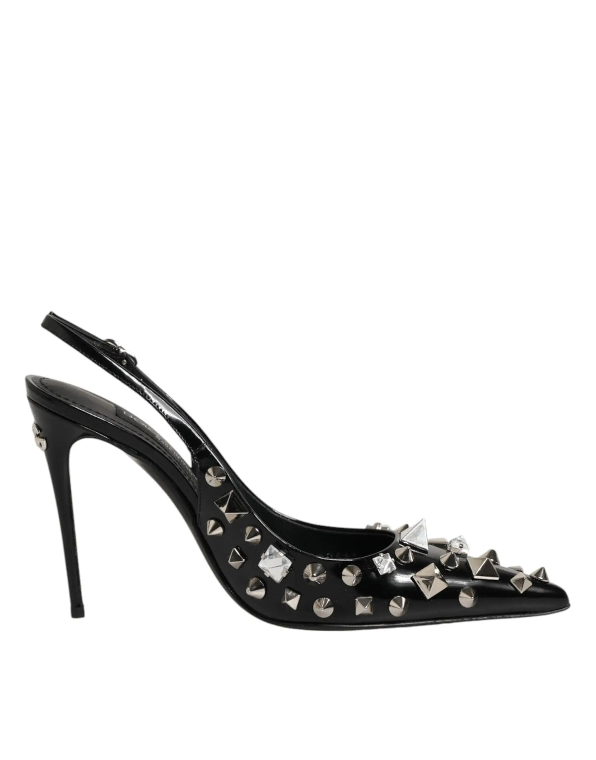 Dolce & gabbana noir escarpins slingback en cuir verni avec clous pyramides argentés