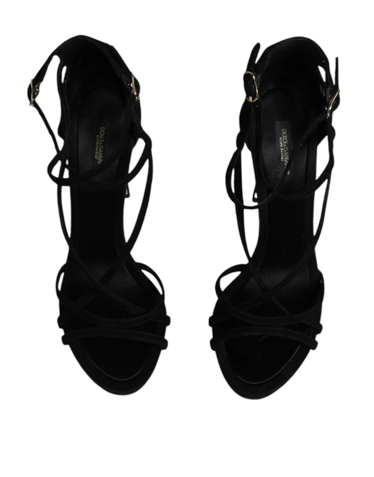 Dolce & gabbana sandales à talons en daim noir avec brides et boucles dorées