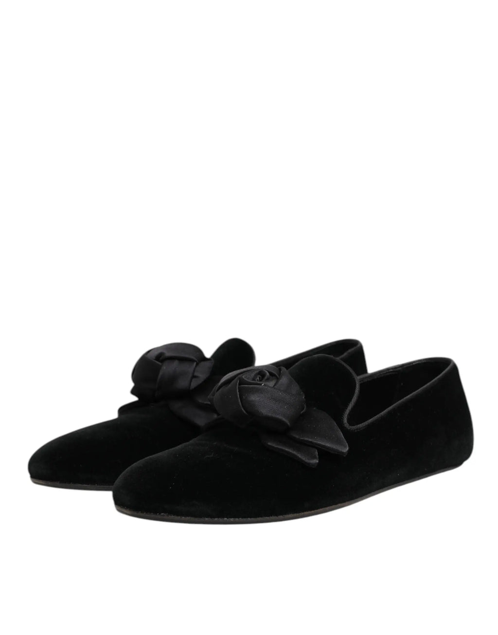 Dolce & gabbana mocassins noirs en daim avec nœud rose en satin pour un style chic et sophistiqué