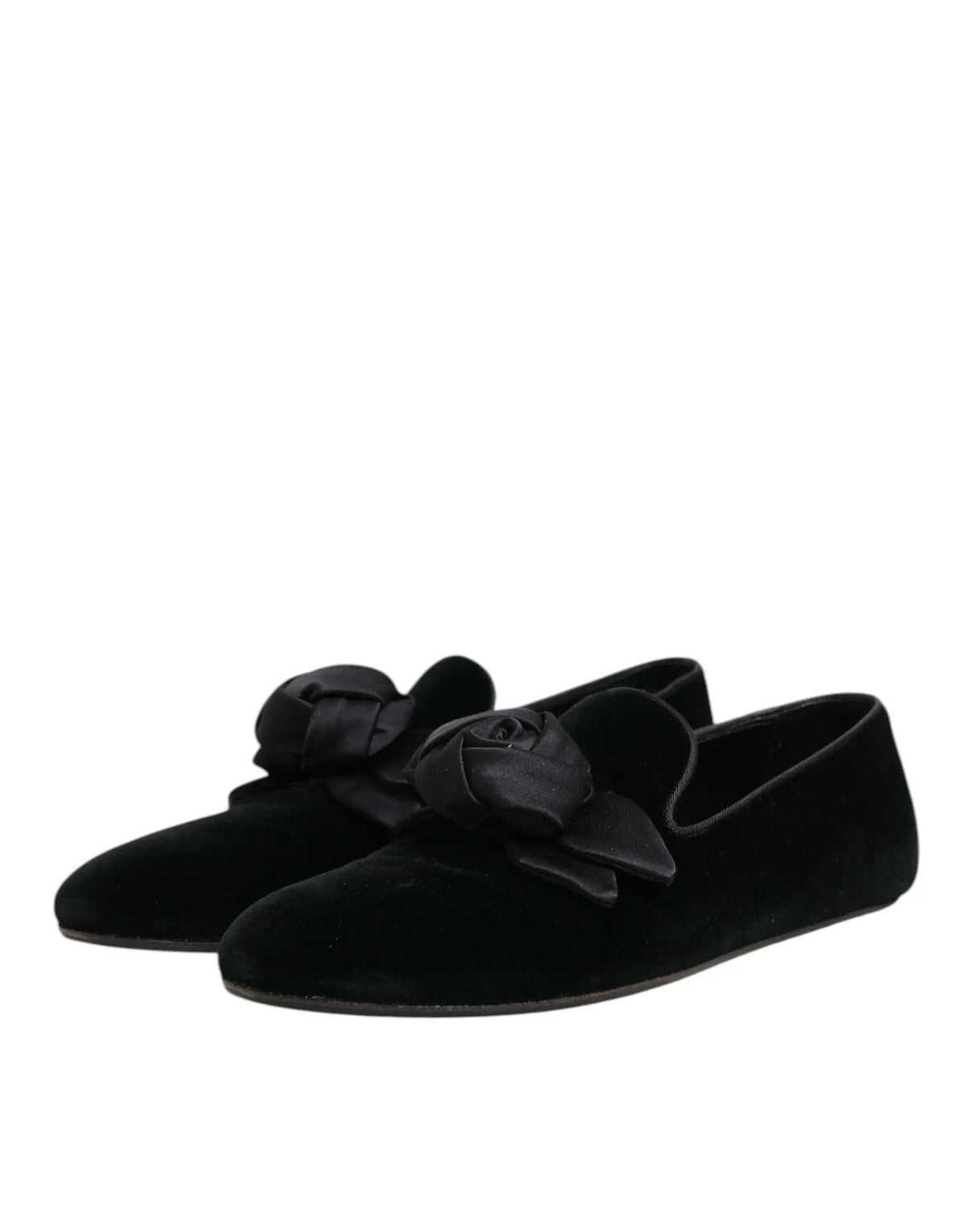 Dolce & gabbana mocassins noirs en daim avec nœud rose en satin pour un style chic et sophistiqué