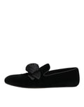 Dolce & gabbana mocassins slip-on en daim noir avec rose en satin assortie pour un style élégant
