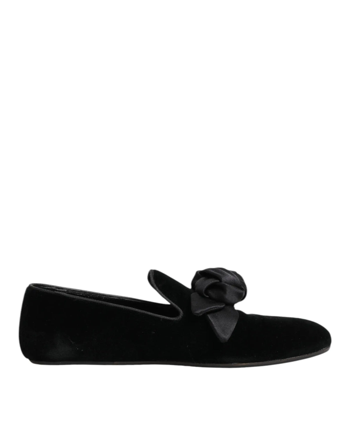 Dolce & gabbana mocassin slip-on noir en velours avec nœud en satin et détail rose en coton