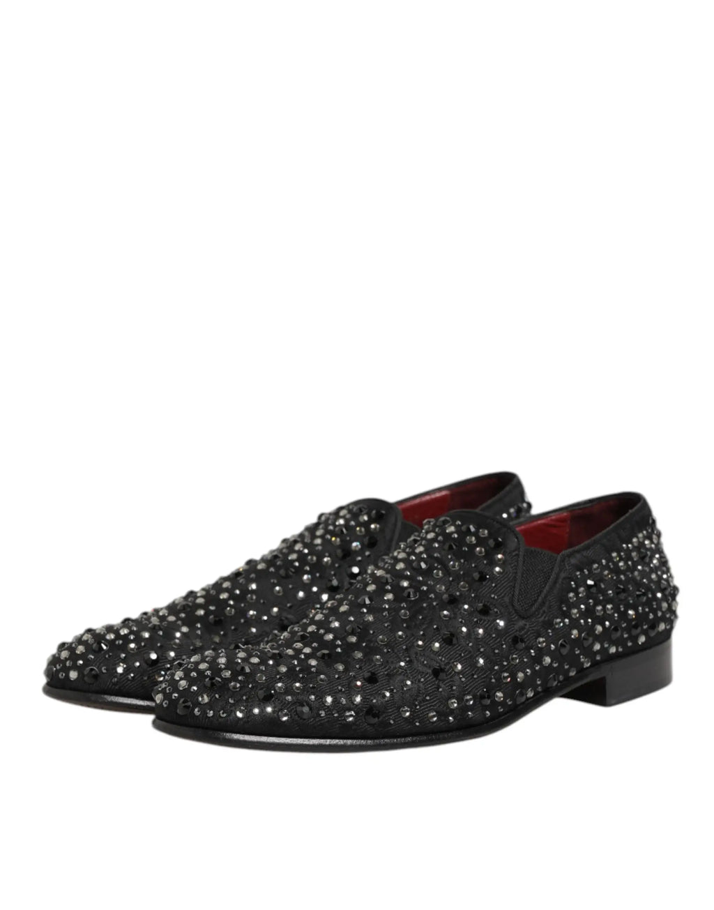 Dolce & gabbana mocassins noirs en daim avec strass scintillants et doublure intérieure rouge