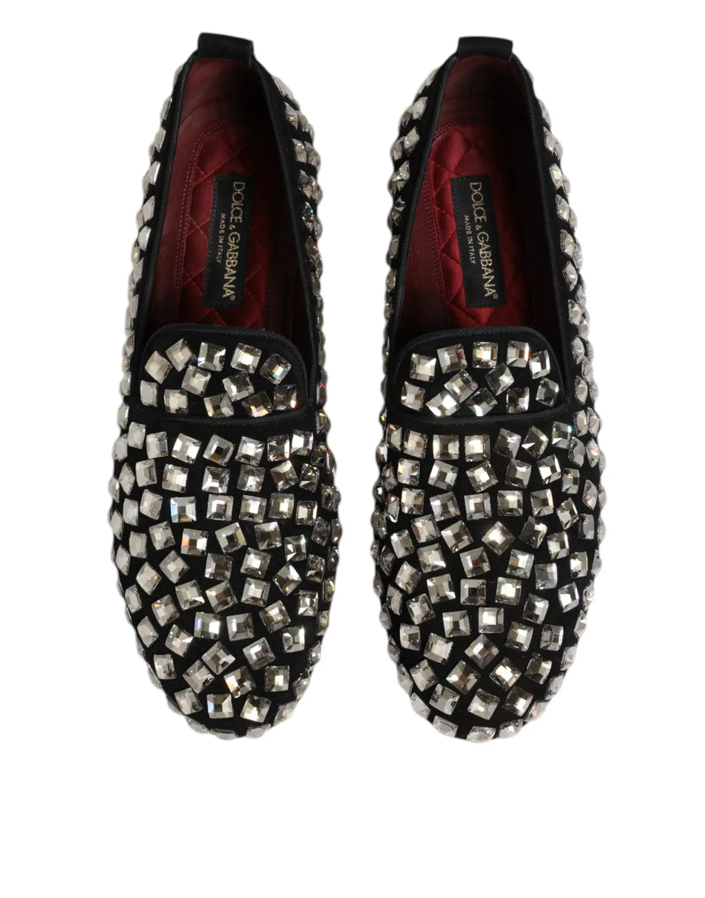 Dolce & gabbana mocassins noirs en daim pour homme ornés de cristaux carrés scintillants chaussures habillées