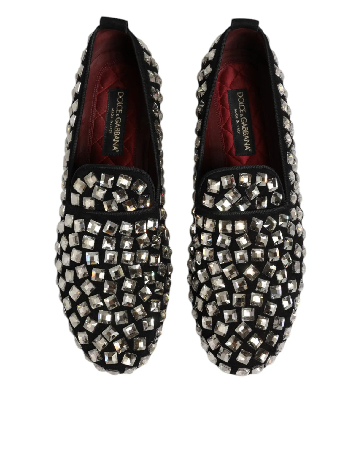 Dolce & gabbana mocassins noirs en daim pour homme ornés de cristaux carrés scintillants chaussures habillées