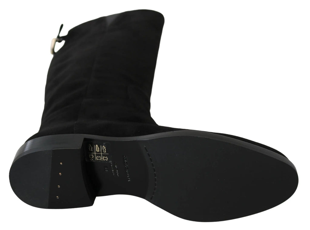 Dolce & gabbana bottines noires en daim avec talon bloc bas et fermeture éclair