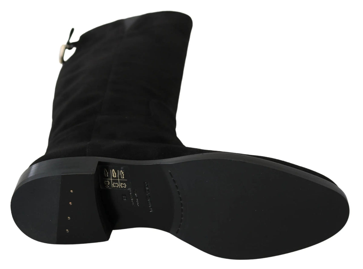 Dolce & gabbana bottines noires en daim avec talon bloc bas et fermeture éclair
