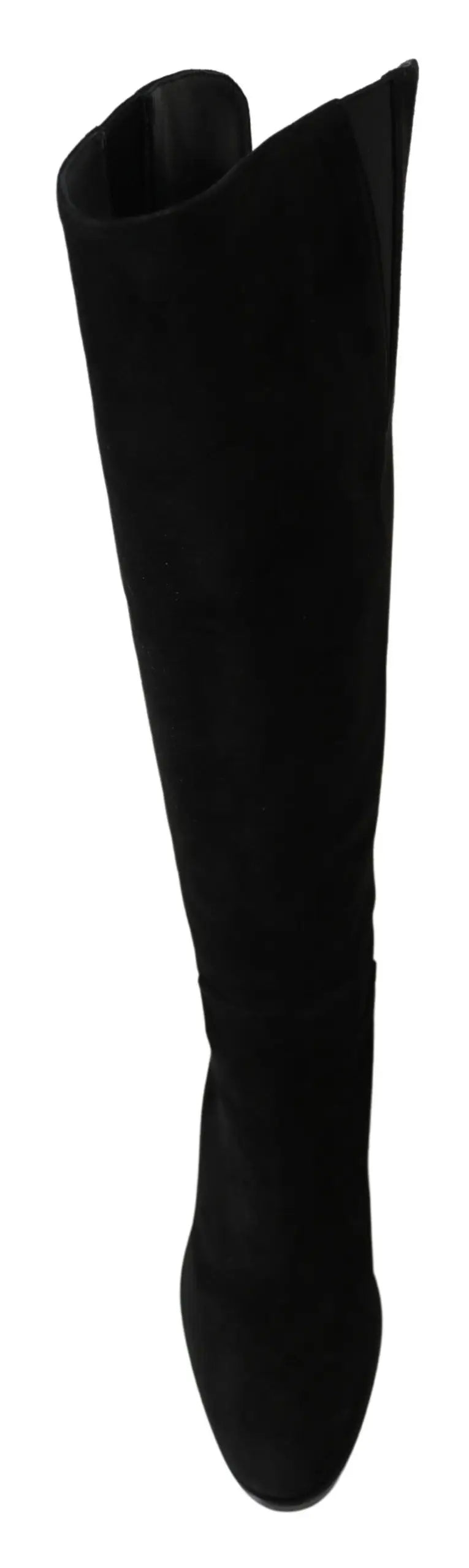 Bottes dolce & gabbana noires en daim à tige haute avec bout pointu et talon subtil pour un style élégant