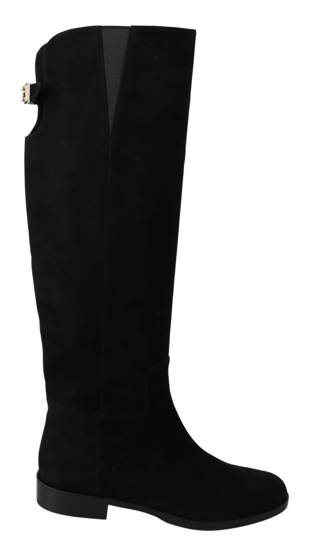 Bottes plates noires en daim dolce & gabbana genou avec petite boucle métallique sur le côté