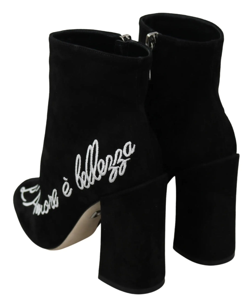 Bottes chelsea dolce & gabbana noires en daim avec texte brodé blanc et talon épais l’amour e bellezza