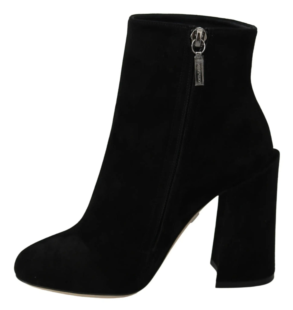 Bottes dolce & gabbana en daim noir avec talon épais et tirette argentée l’amore e bellezza