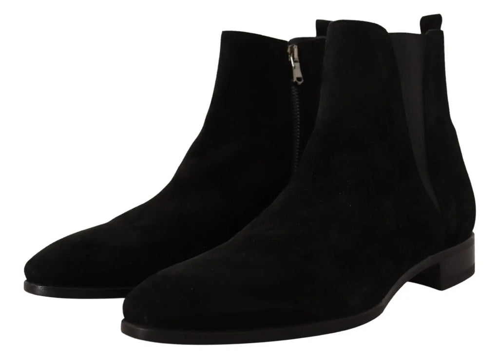 Bottes chelsea pour homme dolce gabbana en cuir suédé noir avec talon bloc bas et panneaux latéraux élastiques