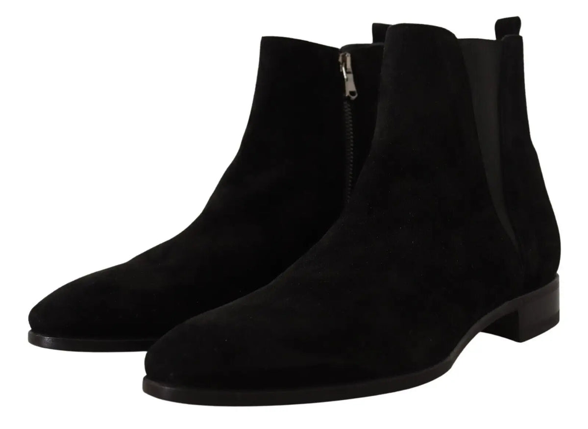 Bottes chelsea pour homme dolce gabbana en cuir suédé noir avec talon bloc bas et panneaux latéraux élastiques