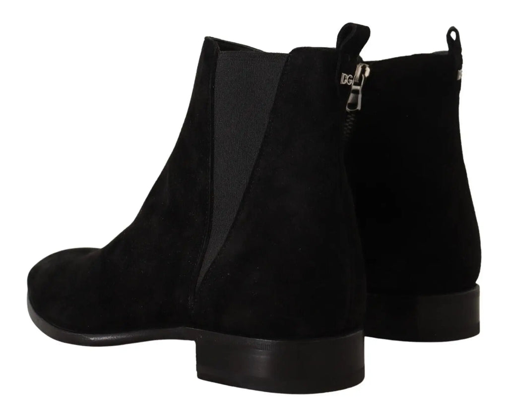 Dolce & gabbana bottines homme en cuir suédé noir avec panneaux élastiques latéraux et talon bloc bas