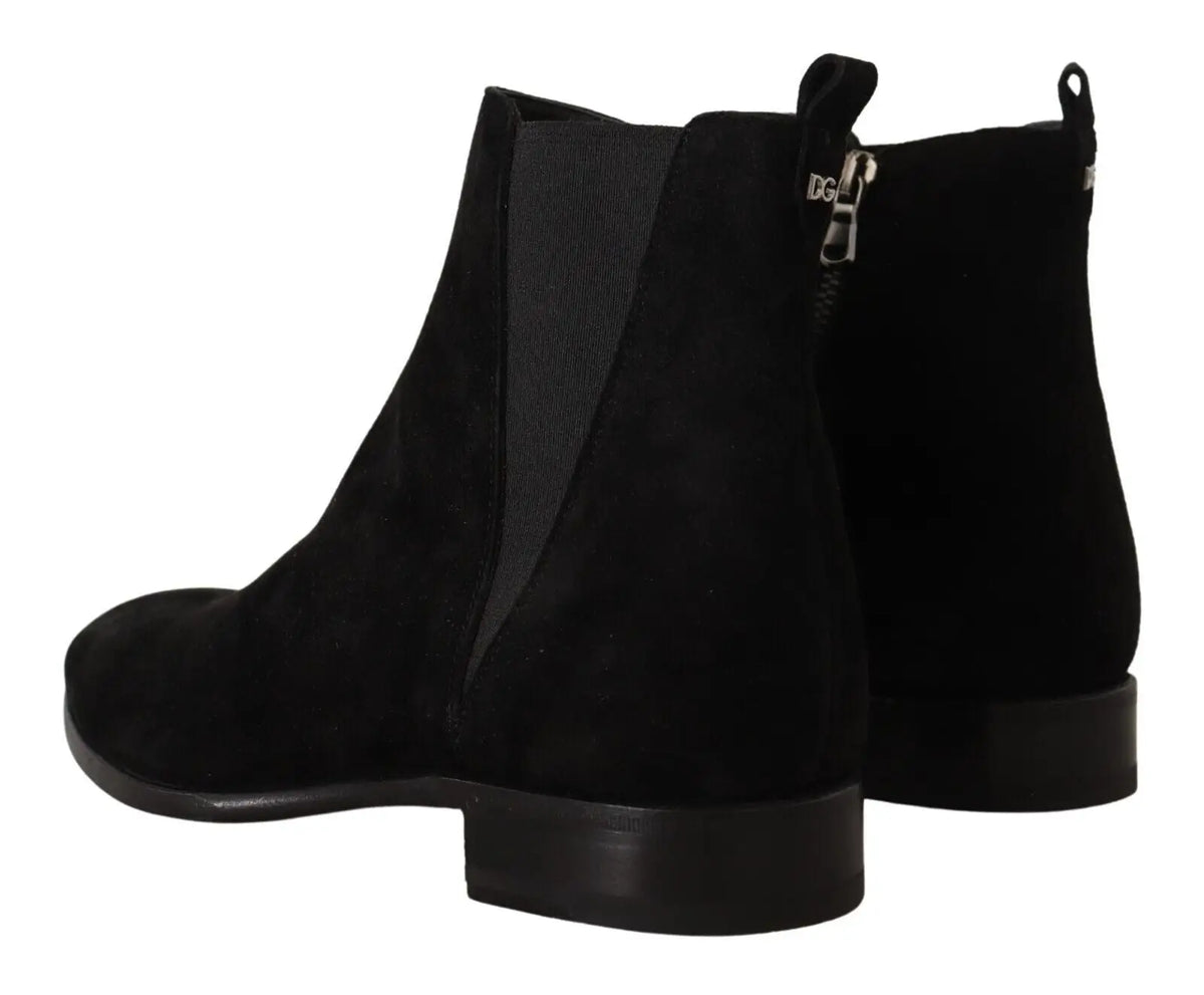 Dolce & gabbana bottines homme en cuir suédé noir avec panneaux élastiques latéraux et talon bloc bas