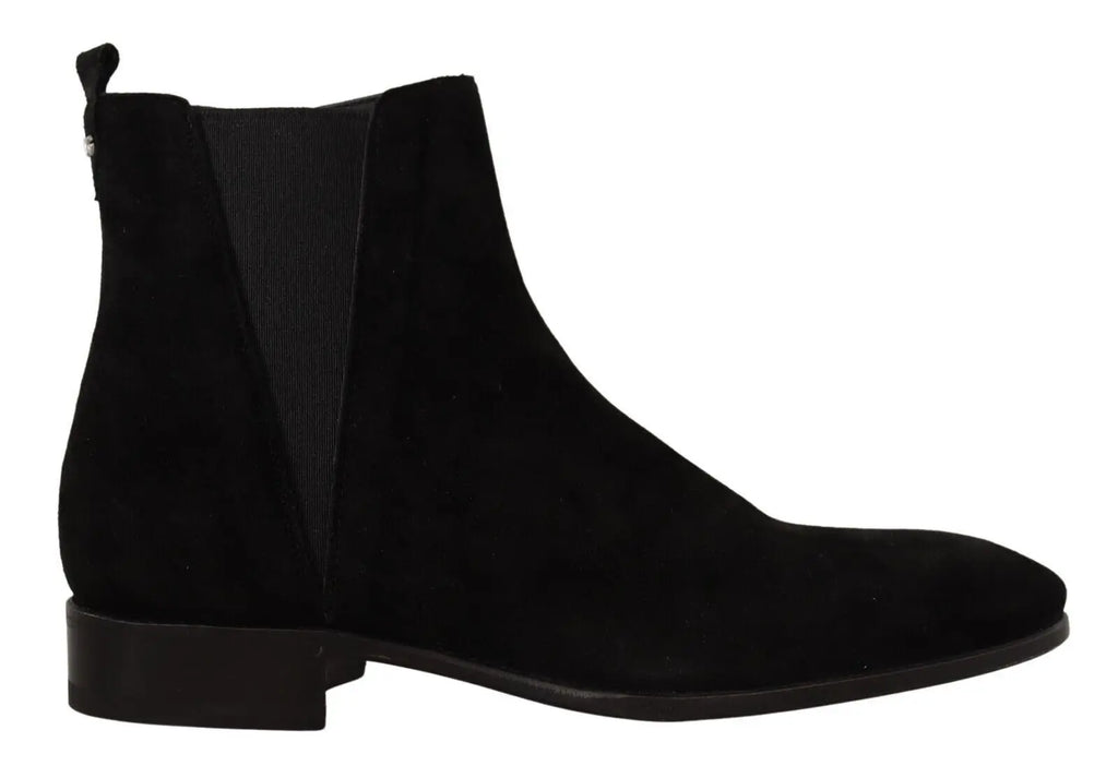Dolce & gabbana bottes chelsea homme en cuir suède noir avec panneaux élastiques et petit talon bloc