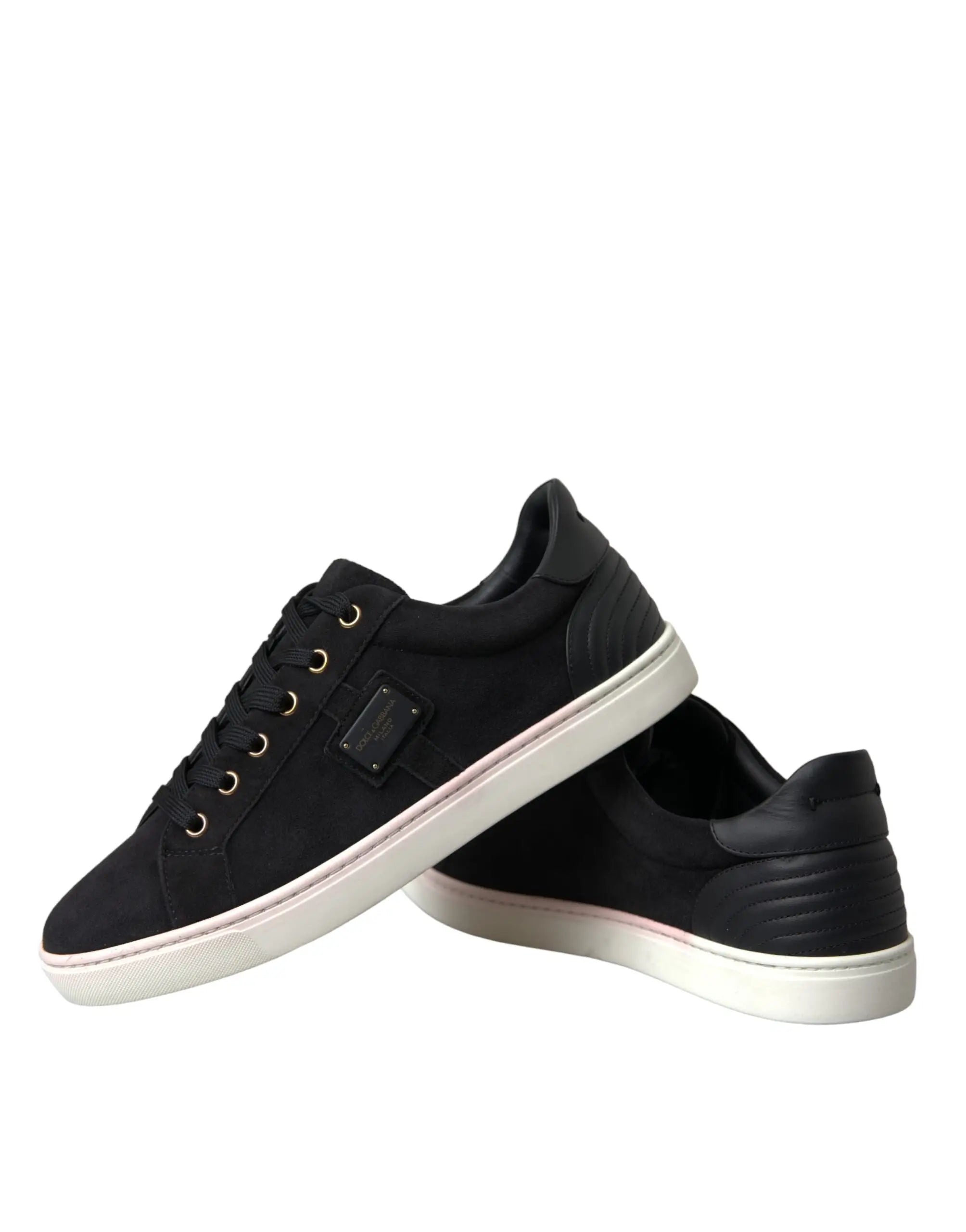 Dolce & gabbana baskets basses homme en cuir suédé noir avec semelles en caoutchouc blanc et accents roses subtils