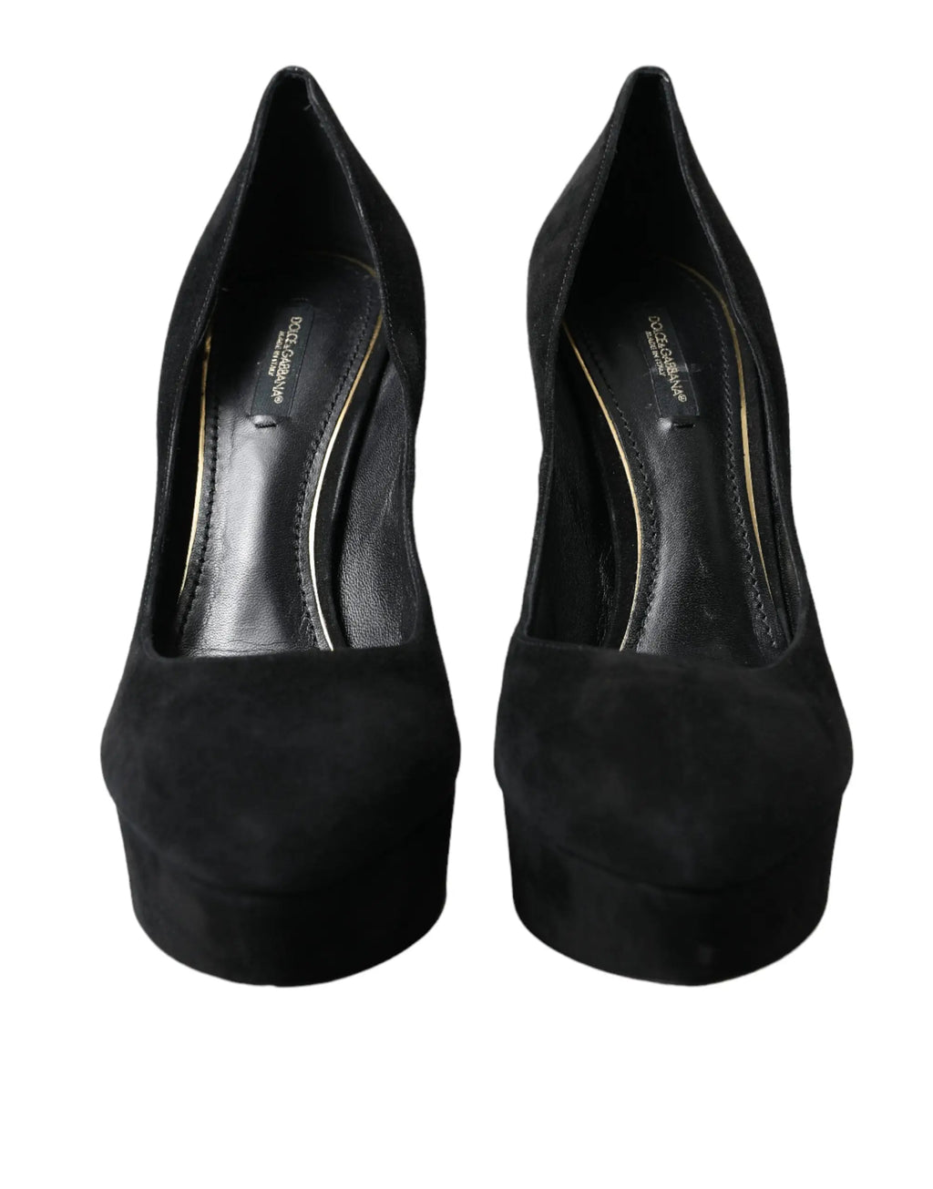 Dolce & Gabbana noir velours cuir escarpins plateforme talon avec bout pointu et couture dorée intérieure