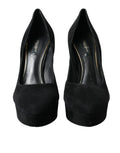 Dolce & Gabbana noir velours cuir escarpins plateforme talon avec bout pointu et couture dorée intérieure