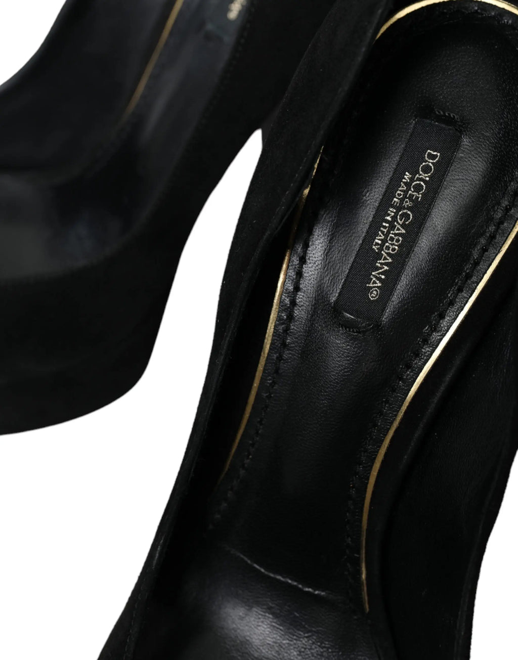 Dolce & gabbana escarpins compensés en cuir suédé noir avec bordure dorée élégant pour femme
