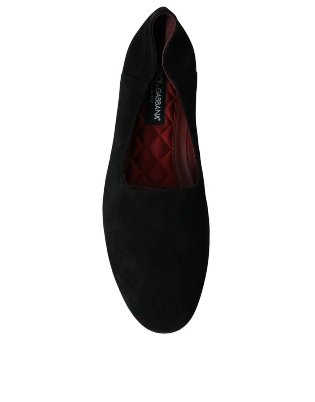 Dolce & gabbana mocassins slip-on noirs en daim avec doublure intérieure matelassée rouge pour tenue habillée