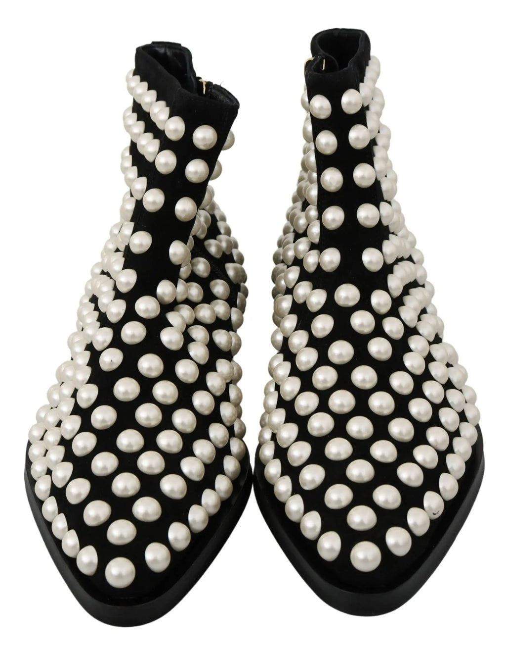 Bottes chevilles noires en daim dolce et gabbana ornées de rangées de perles blanches