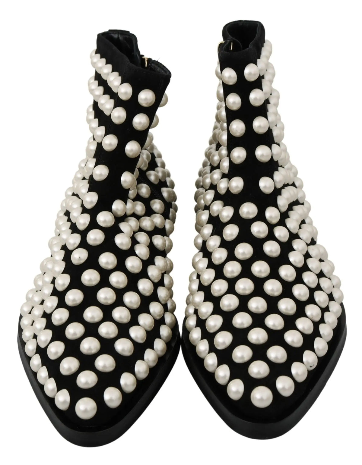 Bottes chevilles noires en daim dolce et gabbana ornées de rangées de perles blanches