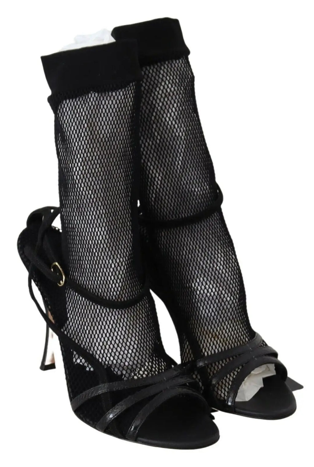 Dolce & gabbana sandales bottines courtes en daim noir avec design élégant en mesh et poignets doublés de velours