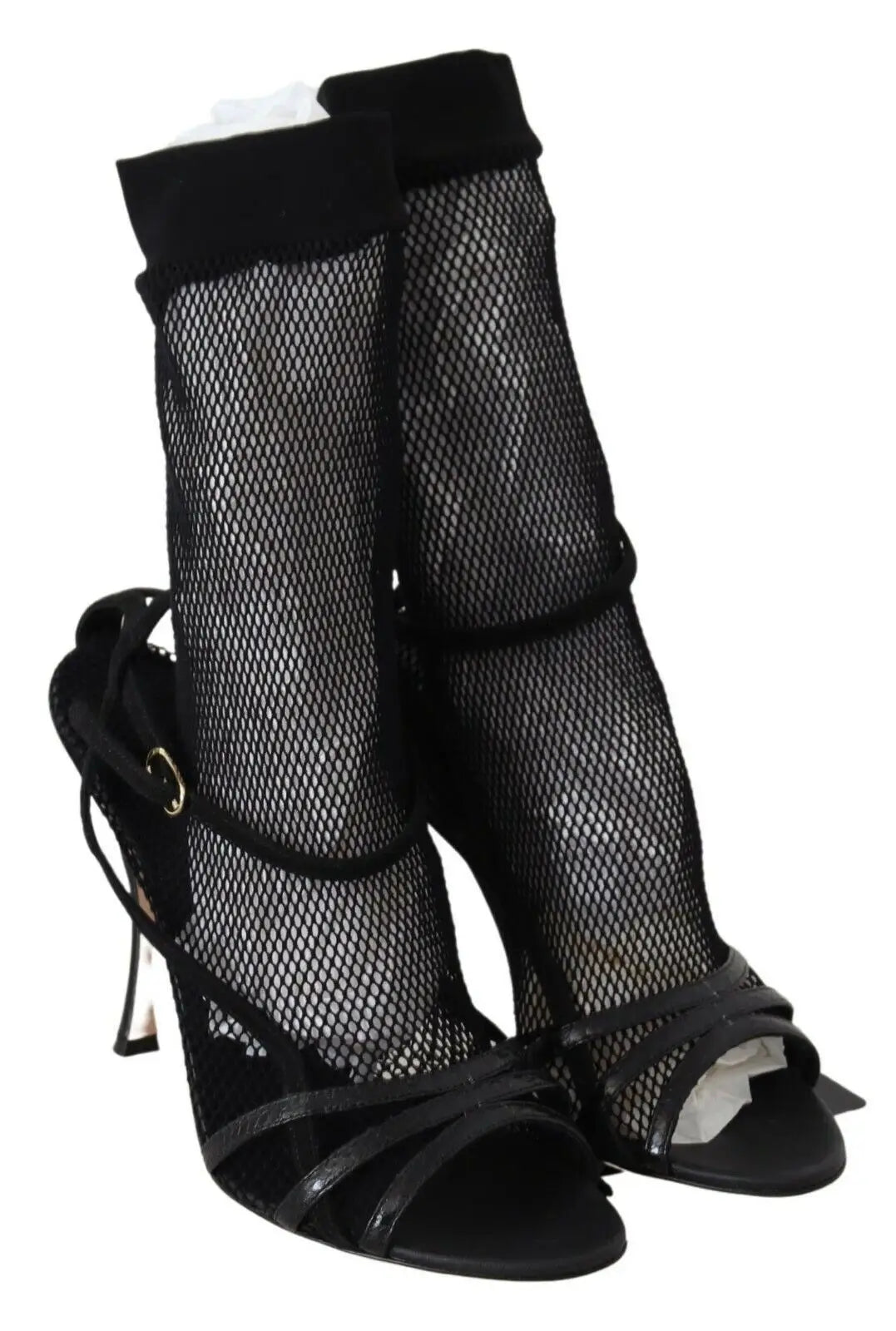 Dolce & gabbana sandales bottines courtes en daim noir avec design élégant en mesh et poignets doublés de velours