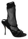 Dolce & gabbana bottines courtes noires en daim avec talon aiguille haut et brides croisées en mesh